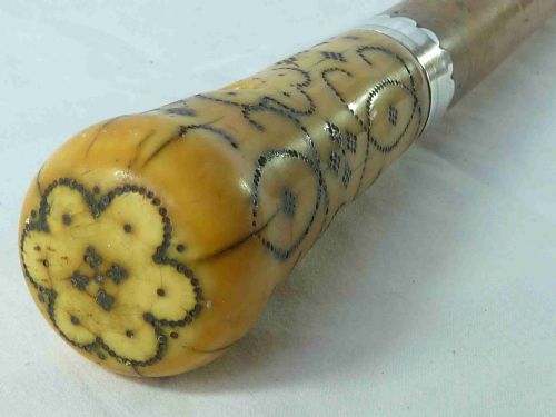 17TH CENTURY TURNED IVORY PIQUE MALACCA WALKING STICK ENGLISH CANE SILVER - ADDITIONAL PHOTO 4