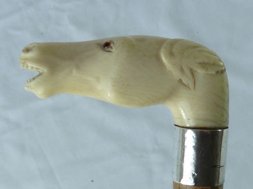CARVED IVORY HORSE HEAD MALACCA WALKING STICK NOVELTY CANE - ADDITIONAL PHOTO 1