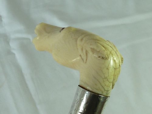 CARVED IVORY HORSE HEAD MALACCA WALKING STICK NOVELTY CANE - ADDITIONAL PHOTO 3