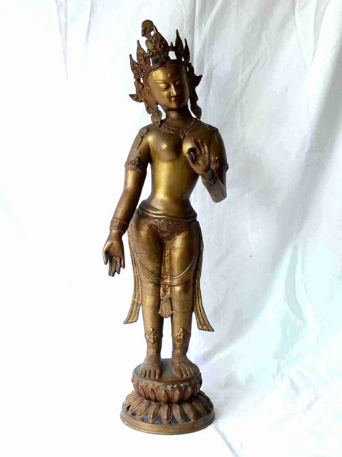 large 31 standing indian bronze goddess tara hindu buddhist figure sculpture - CATEGORY: ANTIQUE METAL - DATED 1930