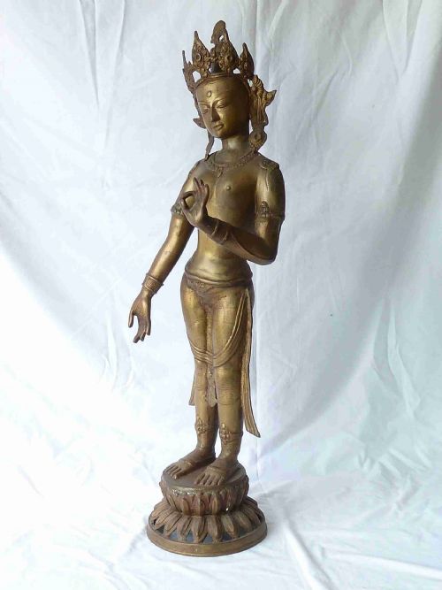 LARGE 31 STANDING INDIAN BRONZE GODDESS TARA HINDU BUDDHIST FIGURE SCULPTURE - ADDITIONAL PHOTO 1