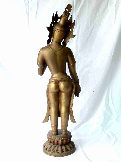LARGE 31 STANDING INDIAN BRONZE GODDESS TARA HINDU BUDDHIST FIGURE SCULPTURE - ADDITIONAL PHOTO 2
