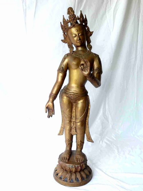 LARGE 31 STANDING INDIAN BRONZE GODDESS TARA HINDU BUDDHIST FIGURE SCULPTURE - ADDITIONAL PHOTO 4
