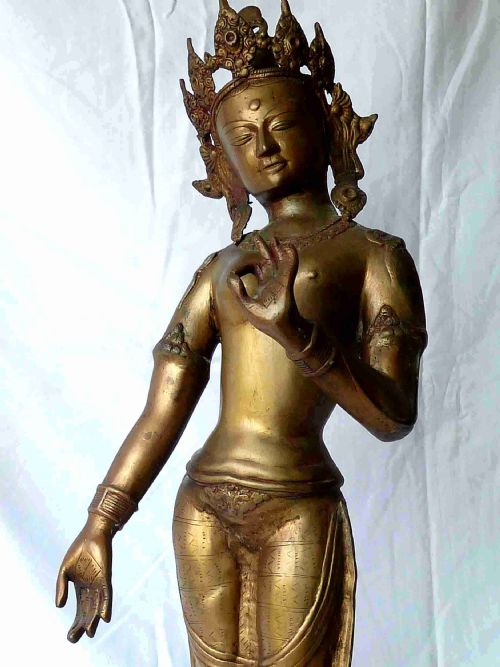 LARGE 31 STANDING INDIAN BRONZE GODDESS TARA HINDU BUDDHIST FIGURE SCULPTURE - ADDITIONAL PHOTO 5
