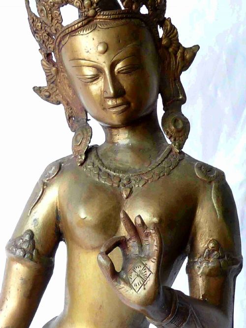 LARGE 31 STANDING INDIAN BRONZE GODDESS TARA HINDU BUDDHIST FIGURE SCULPTURE - ADDITIONAL PHOTO 7