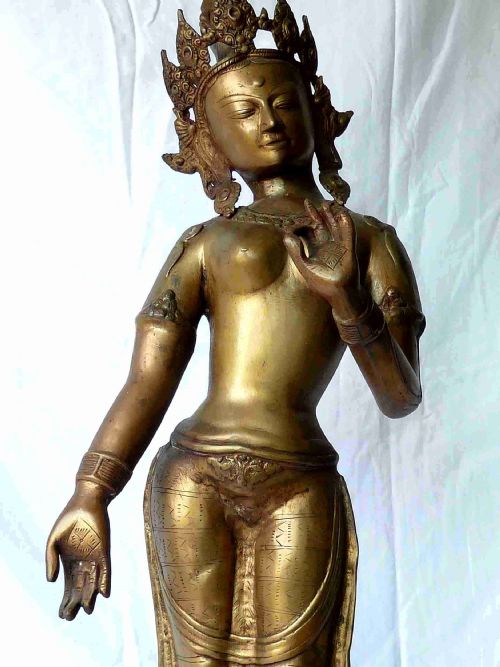 LARGE 31 STANDING INDIAN BRONZE GODDESS TARA HINDU BUDDHIST FIGURE SCULPTURE - ADDITIONAL PHOTO 8