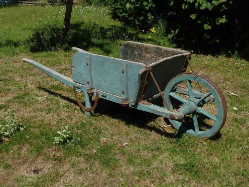 victorian painted wooden wheel barrow green original - CATEGORY: ANTIQUE MISCELLANEOUS - DATED 1900