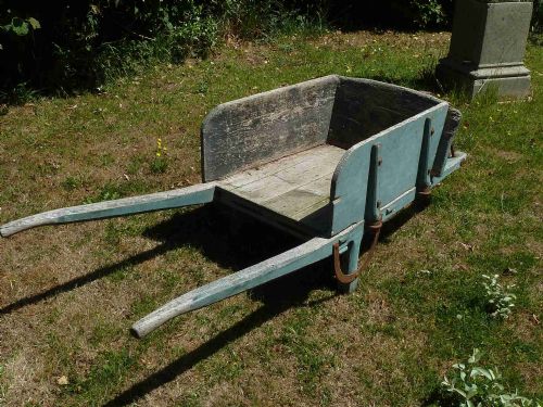 VICTORIAN PAINTED WOODEN WHEEL BARROW GREEN ORIGINAL - ADDITIONAL PHOTO 2