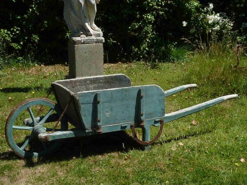 VICTORIAN PAINTED WOODEN WHEEL BARROW GREEN ORIGINAL - ADDITIONAL PHOTO 3