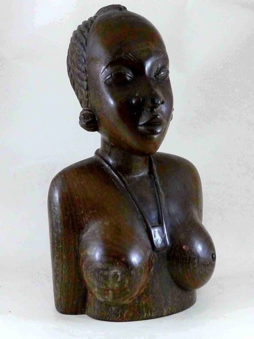 large carved bust african woman hardwood tribal - CATEGORY: ANTIQUE MISCELLANEOUS - DATED 1930