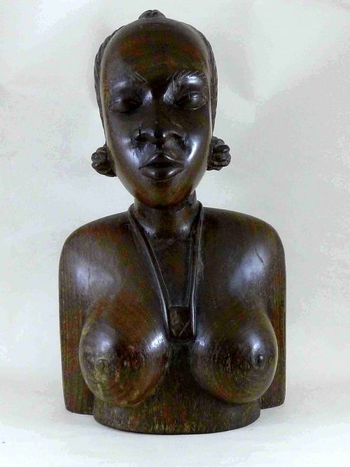 LARGE CARVED BUST AFRICAN WOMAN HARDWOOD TRIBAL - ADDITIONAL PHOTO 1