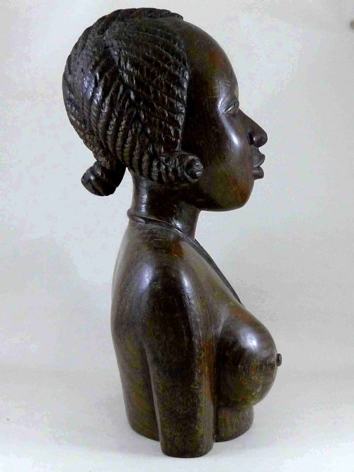 LARGE CARVED BUST AFRICAN WOMAN HARDWOOD TRIBAL - ADDITIONAL PHOTO 2