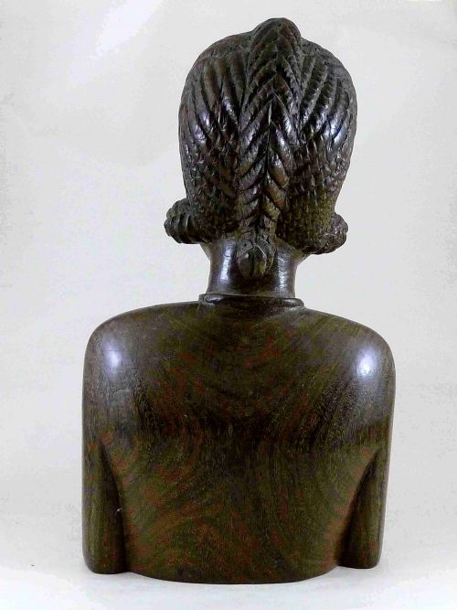 LARGE CARVED BUST AFRICAN WOMAN HARDWOOD TRIBAL - ADDITIONAL PHOTO 3