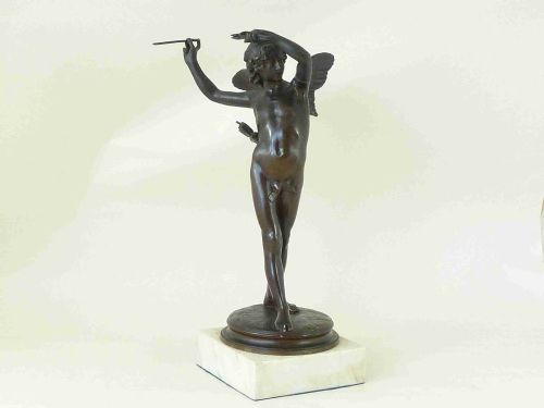 FRENCH BRONZE FIGURE CUPID EROS MOREAU VAUTHIER THIEBU FOUNDERS PARIS SCULPTURE - ADDITIONAL PHOTO 3