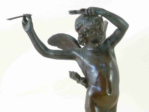 FRENCH BRONZE FIGURE CUPID EROS MOREAU VAUTHIER THIEBU FOUNDERS PARIS SCULPTURE - ADDITIONAL PHOTO 4