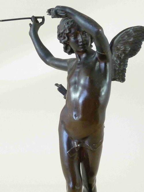 FRENCH BRONZE FIGURE CUPID EROS MOREAU VAUTHIER THIEBU FOUNDERS PARIS SCULPTURE - ADDITIONAL PHOTO 7