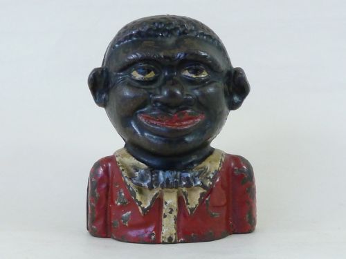 original young jolly still bank english cast iron painted antique - CATEGORY: ANTIQUE BOXES - DATED 1910