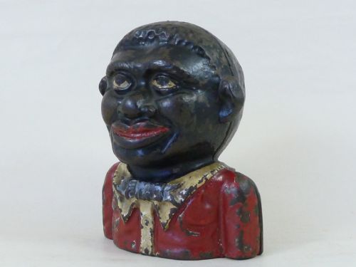 ORIGINAL YOUNG JOLLY STILL BANK ENGLISH CAST IRON PAINTED ANTIQUE - ADDITIONAL PHOTO 1