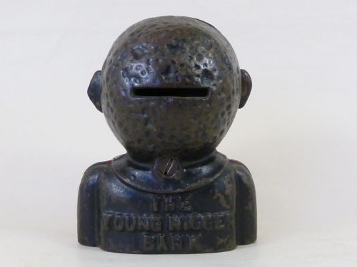 ORIGINAL YOUNG JOLLY STILL BANK ENGLISH CAST IRON PAINTED ANTIQUE - ADDITIONAL PHOTO 2