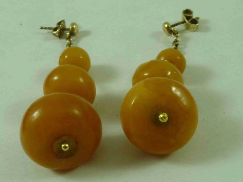 ANTIQUE NATURAL BALTIC AMBER BEAD EARRINGS BUTTERSCOTCH GOLD WIRES BOXED GENUINE - ADDITIONAL PHOTO 4