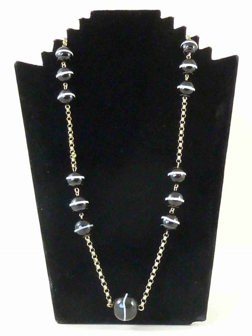 SCOTTISH BANDED AGATE BEAD NECKLACE PINCHBECK CLASP VICTORIAN - ADDITIONAL PHOTO 5