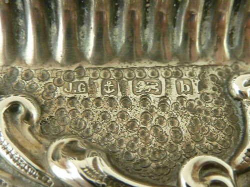 1901 HALLMARKED STERLING SILVER TRAY SCROLL LEAF GADROONED EDGE ANTIQUE - ADDITIONAL PHOTO 3