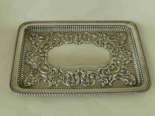 1901 HALLMARKED STERLING SILVER TRAY SCROLL LEAF GADROONED EDGE ANTIQUE - ADDITIONAL PHOTO 5