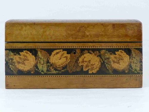 TUNBRIDGE WARE DOMED TOP BOX BARTON MAKERS LABEL MARKED PERSPECTIVE CUBE ENGLISH VICTORIAN - ADDITIONAL PHOTO 1
