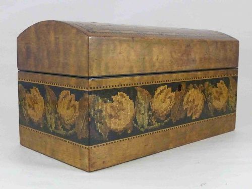 TUNBRIDGE WARE DOMED TOP BOX BARTON MAKERS LABEL MARKED PERSPECTIVE CUBE ENGLISH VICTORIAN - ADDITIONAL PHOTO 3