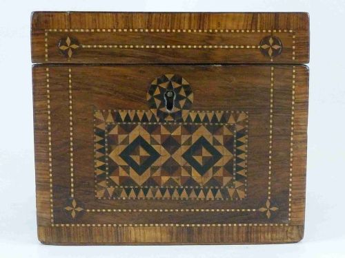 VICTORIAN TUNBRIDGE WARE ROSEWOOD MOSAIC TEA CADDY BOX ENGLISH - ADDITIONAL PHOTO 4