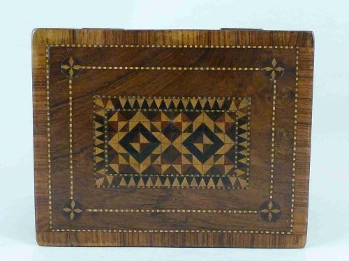 VICTORIAN TUNBRIDGE WARE ROSEWOOD MOSAIC TEA CADDY BOX ENGLISH - ADDITIONAL PHOTO 5