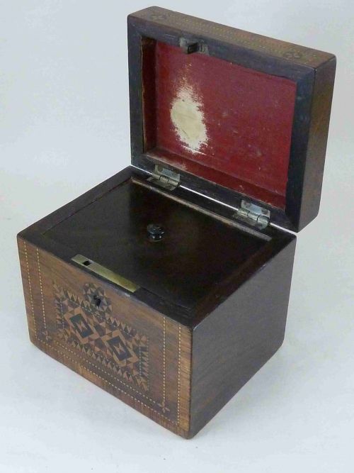 VICTORIAN TUNBRIDGE WARE ROSEWOOD MOSAIC TEA CADDY BOX ENGLISH - ADDITIONAL PHOTO 6