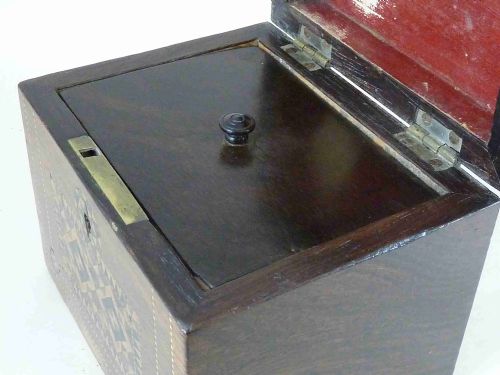 VICTORIAN TUNBRIDGE WARE ROSEWOOD MOSAIC TEA CADDY BOX ENGLISH - ADDITIONAL PHOTO 7