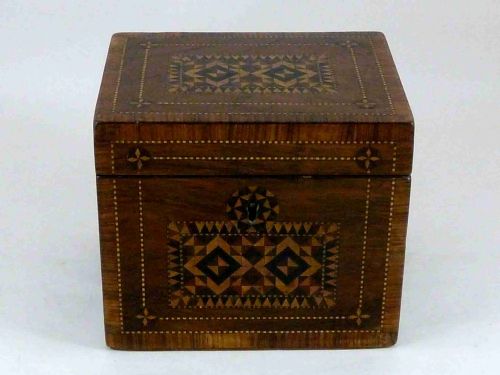 VICTORIAN TUNBRIDGE WARE ROSEWOOD MOSAIC TEA CADDY BOX ENGLISH - ADDITIONAL PHOTO 1