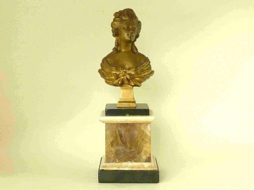MARIE ANTOINETTE GILT BRONZE BUST MARBLE BLUEJOHN FRENCH - ADDITIONAL PHOTO 1