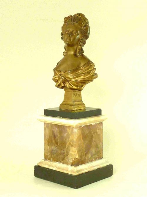 MARIE ANTOINETTE GILT BRONZE BUST MARBLE BLUEJOHN FRENCH - ADDITIONAL PHOTO 2