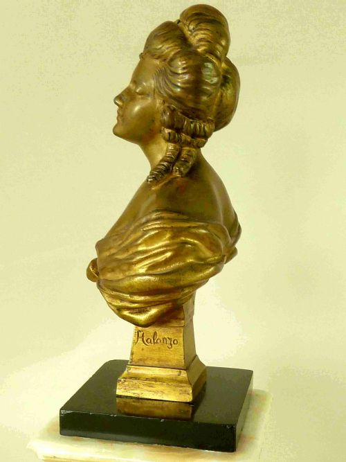 MARIE ANTOINETTE GILT BRONZE BUST MARBLE BLUEJOHN FRENCH - ADDITIONAL PHOTO 3