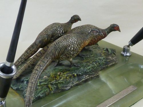 AUSTRIAN COLD PAINTED BRONZE PHEASANTS DESK PEN TRAY 1935 - ADDITIONAL PHOTO 2