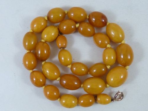 ANTIQUE NATURAL BALTIC AMBER OVAL GRADUATED BEAD NECKLACE 39G BUTTERSCOTCH YELLOW - ADDITIONAL PHOTO 4