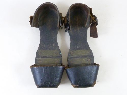 CHILD'S HINGED CLOGS PATTENS OVER SHOES LEATHER WOOD ANTIQUE - ADDITIONAL PHOTO 2