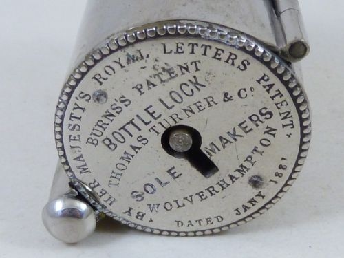 BOXED BURNS'S PATENT BOTTLE LOCK KEY WORKING NICKEL BRASS VICTORIAN - ADDITIONAL PHOTO 1