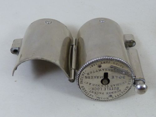 BOXED BURNS'S PATENT BOTTLE LOCK KEY WORKING NICKEL BRASS VICTORIAN - ADDITIONAL PHOTO 4
