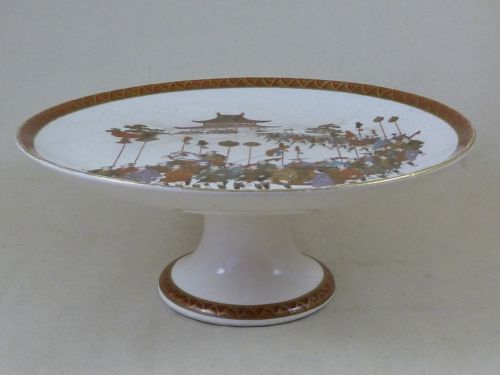 ANTIQUE JAPANESE SATSUMA MEIJI POTTERY TAZZA FOOTED DISH MARKED SIGNED CERAMIC - ADDITIONAL PHOTO 3
