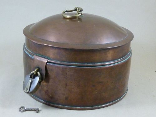 georgian copper spice box round segmented seamed padlock - CATEGORY: ANTIQUE BOXES - DATED GEORGIAN