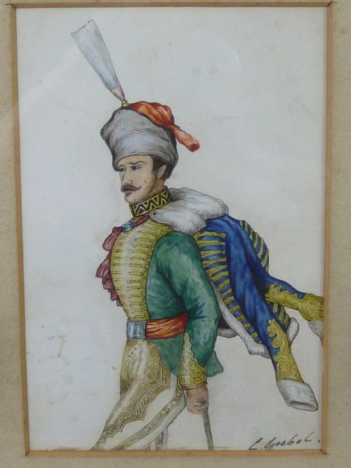 carl goebel signed watercolour hussar military officer european uniform - CATEGORY: ANTIQUE ART - DATED 1850