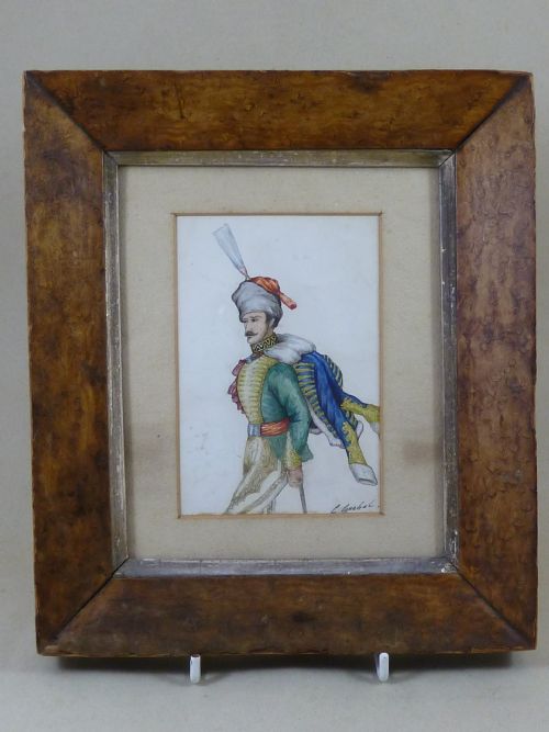 CARL GOEBEL SIGNED WATERCOLOUR HUSSAR MILITARY OFFICER EUROPEAN UNIFORM - ADDITIONAL PHOTO 1