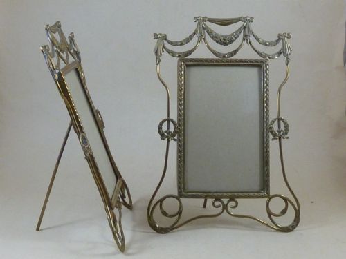 EDWARDIAN PAIR NEOCLASSICAL STYLE BRASS WIRE PHOTO FRAMES ENGLISH ANTIQUE - ADDITIONAL PHOTO 1