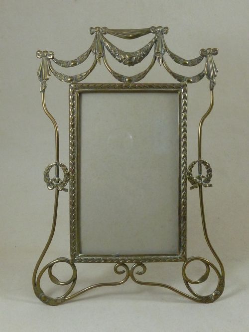 EDWARDIAN PAIR NEOCLASSICAL STYLE BRASS WIRE PHOTO FRAMES ENGLISH ANTIQUE - ADDITIONAL PHOTO 2