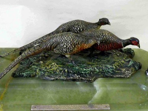 AUSTRIAN COLD PAINTED BRONZE PHEASANTS DESK PEN TRAY 1935 - ADDITIONAL PHOTO 1