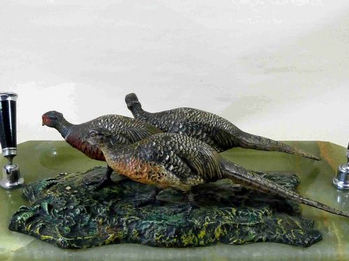 AUSTRIAN COLD PAINTED BRONZE PHEASANTS DESK PEN TRAY 1935 - ADDITIONAL PHOTO 3